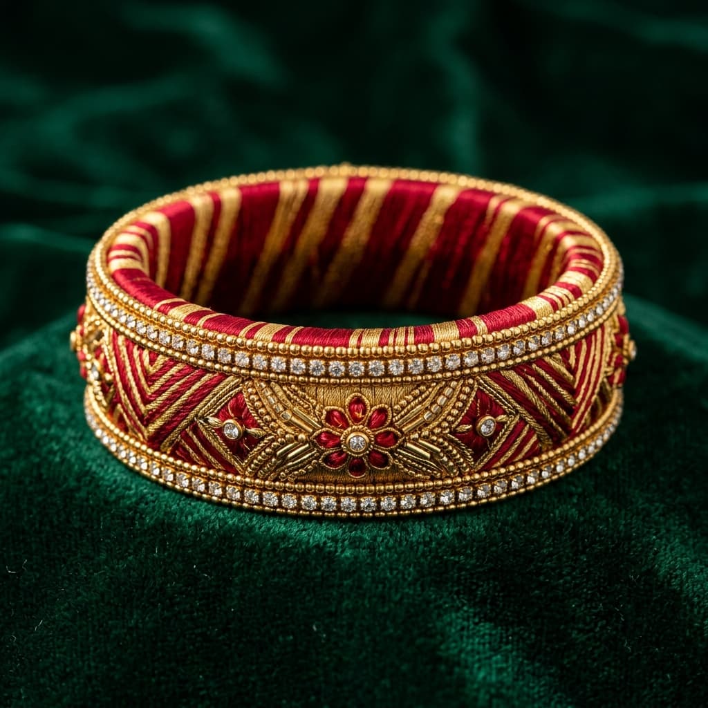 Crimson red silk thread bangle